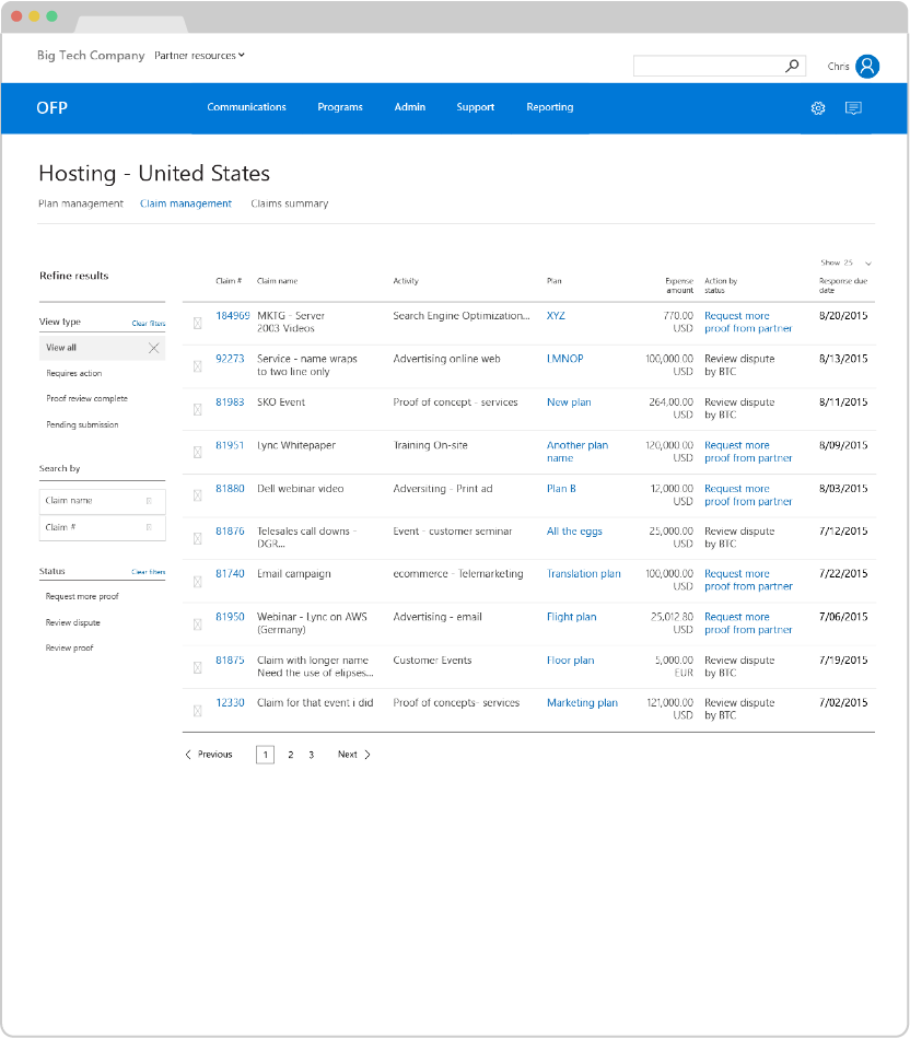 Co-op plans management page.